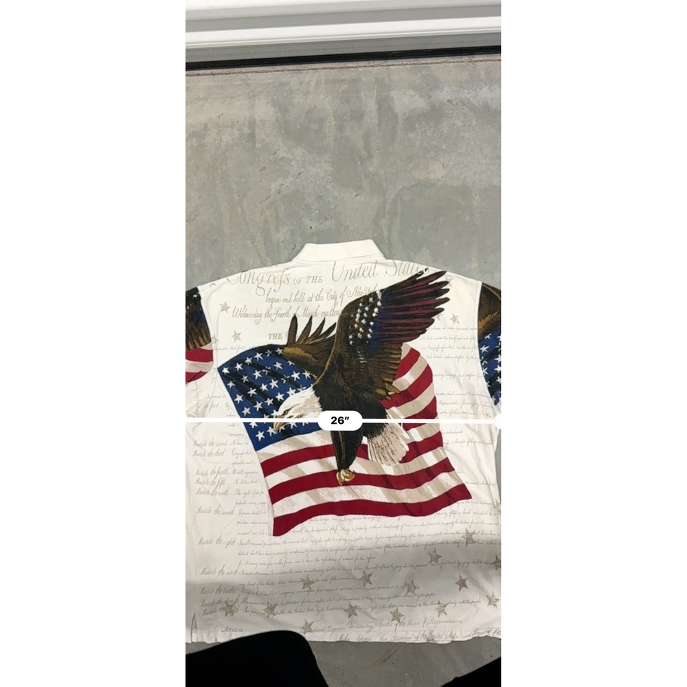 90s Mens American Summer Eagle Flag Constitution All Over Print Polo Shirt XXL - Picture 5 of 7